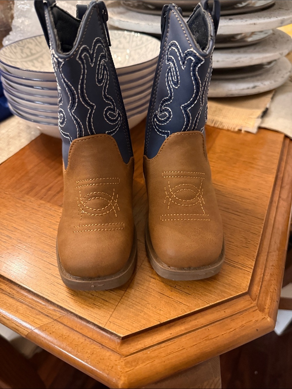 Stepping Stones Western zip Boots in Brown and Navy toddler 5